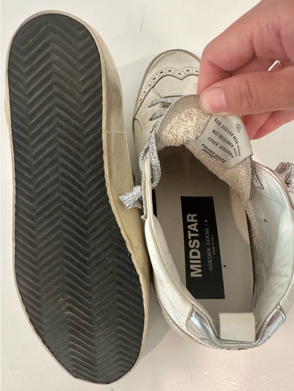 Golden Goose Cream and Black Wingtip Sneakers with Silver Laces - Picture 6 of 6
